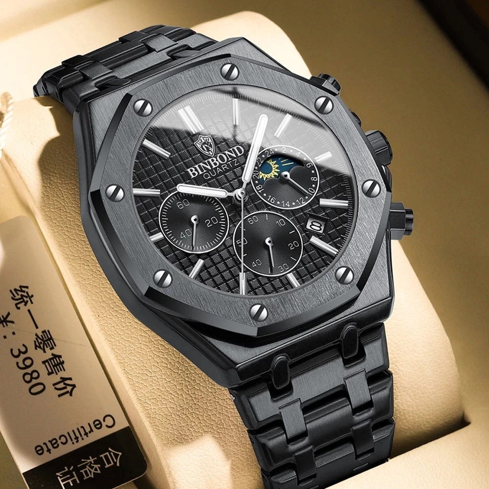 

BINBONG Men Watch Top Brand Luxury Sports Quartz Mens Watches Full Steel Waterproof Chronograph Wristwatch Men Relogio Masculino