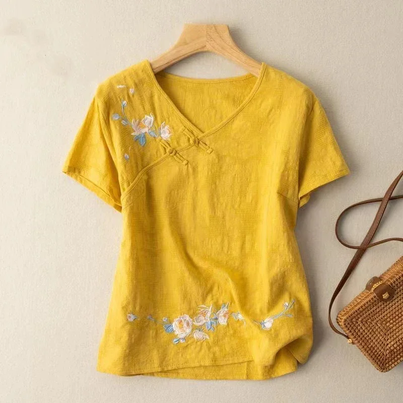 Футболка женская в китайском стиле Свободный Топ с принтом одежда восточном