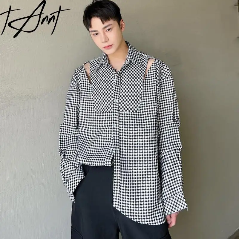 

Tannt Women Shirt Hollow Out Long Sleeves Grid Casual Shirts Blouses Asymmetry Fashion Vintage Blouses Tops Women 2023 New