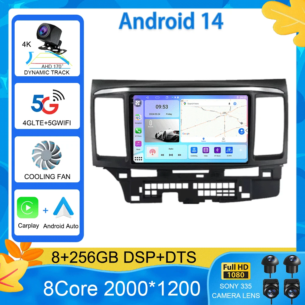 Для MITSUBISHI LANCER 9 10 X 2008 2009 2010 2011-2016 9-дюймовый Android 14 автомобильный радиоприемник стерео аудио GPS плеер Carplay автоэкран (art.: 3920d2ef773bc) - 3920d2ef773bc