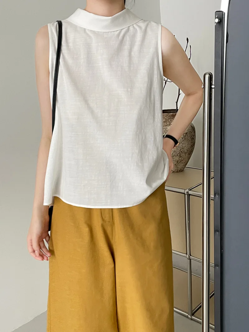 Корейская шикарная блузка с отложным воротником сзади женская однотонная