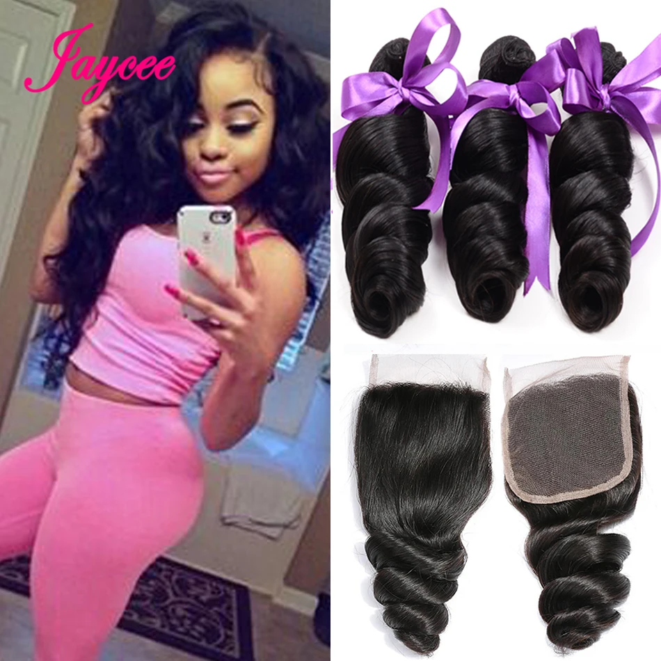 Brazilian Loose Wave Bundles With Closure 100% Virgin Human Hair Weave 3 Bundles With Frontal Closure 12A Human Hair Extensions
