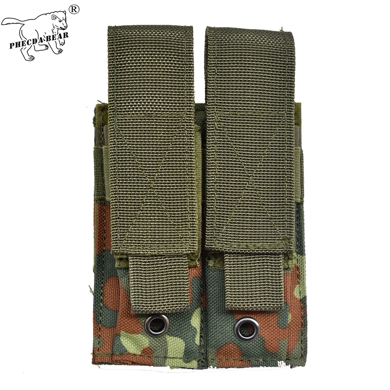 

PHECDA тактическое снаряжение 1050D прочный нейлон flecktarn камуфляж Германия glock 17 18 19 2-mag сумка двойной журнал сумка