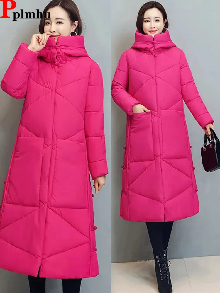 

Зимняя длинная парка с капюшоном, пуховая хлопковая куртка большого размера на 100 кг, стеганая новая верхняя одежда с карманами, винтажная стеганая куртка