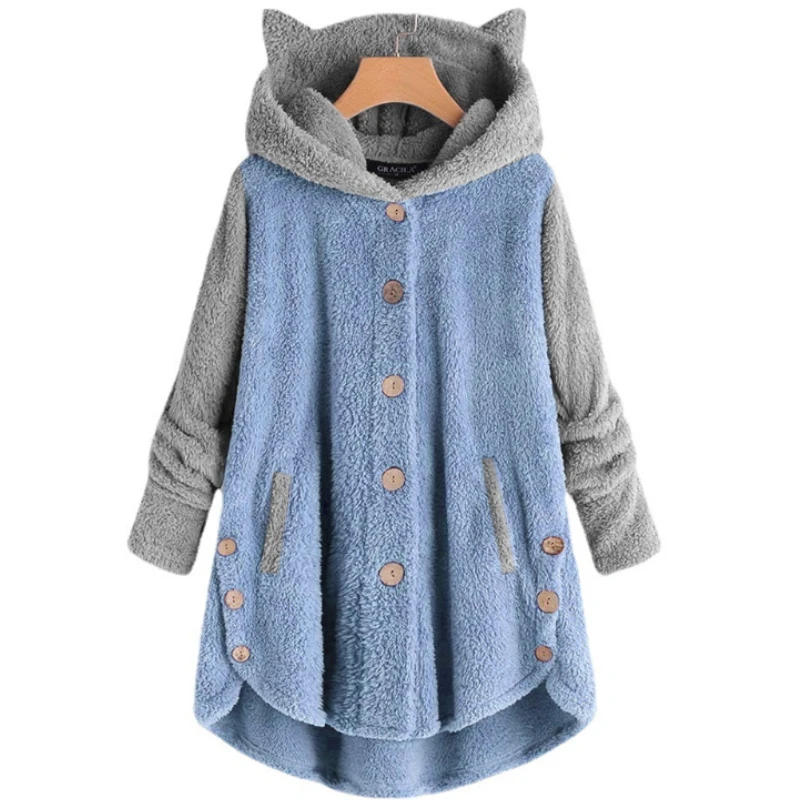 

Женский плюшевый кардиган с капюшоном и кошачьими ушками, зимний плотный Кардиган с длинным рукавом, большие размеры, модель 2022, 23974