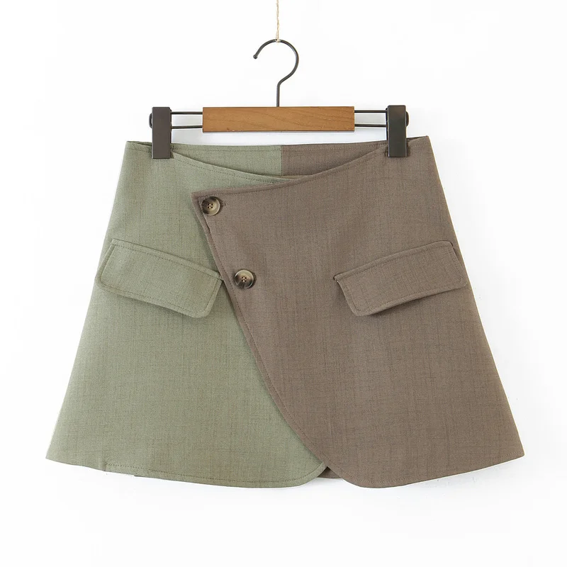 Za Sexy One Button Women Short Blazer Cropped High Waist Irregular Cross Slit Mini Skirt Brown Long Sleeve Suits 2 Pieces Sets