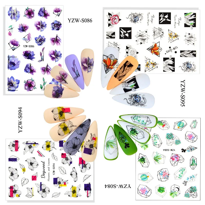 

1 шт. Бесплатная доставка 3D наклейки для ногтей на весну и лето самоклеящаяся бумага геометрические цветы трава фотоальбом дикие ногти
