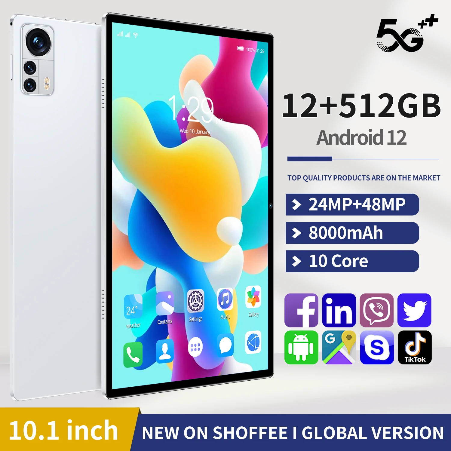 

Планшет Pro на Android 11, восемь ядер, экран 10,1 дюйма, 12 Гб + 512 Гб