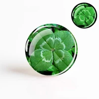 1pcs glow in the dark four leaf clover photo round glass cabochon 25mm 20mm 16mm 12mm luminous jewelry making accessories