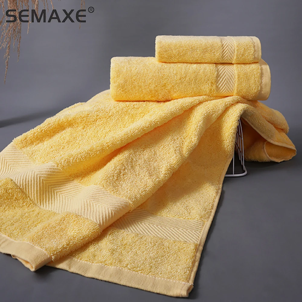 semaxe soft towels set 100cottonbath towel hand towelwashclothhighly absorbent hotel quality for bathroom yellowsell free global shipping