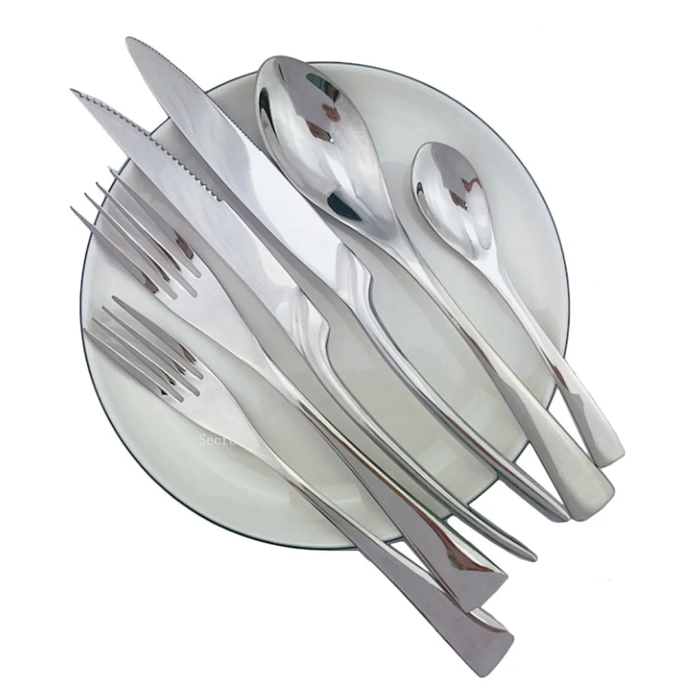 

ANG 24Pcs Shiny Black Dinnerware Cutlery Set Stainless Steel Sharp Steak Knives Forks Scoops Silverware Set Dinner Tableware set