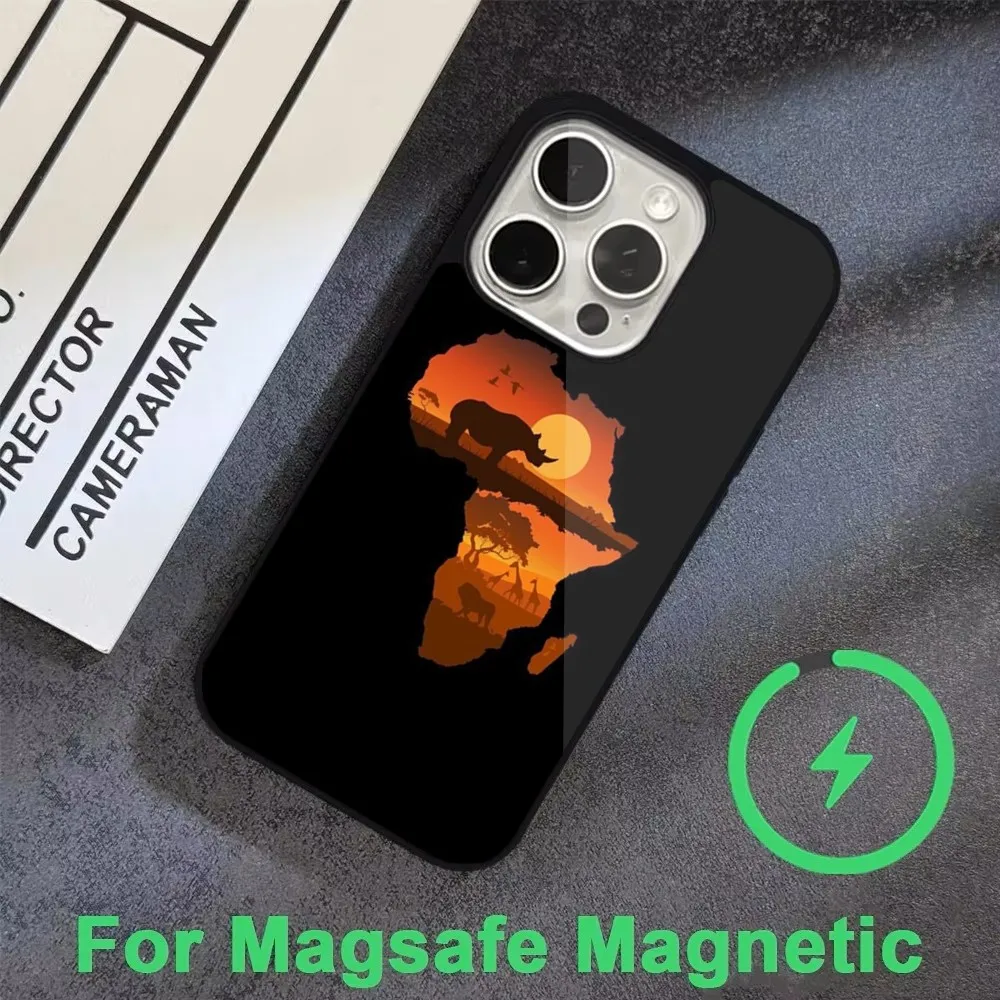 A-Africa Map Geogra Phone Case For iPhone 16 15 14 13 12 11 Pro Max Plus Mini Magsafe Magnetic Wireless Charging