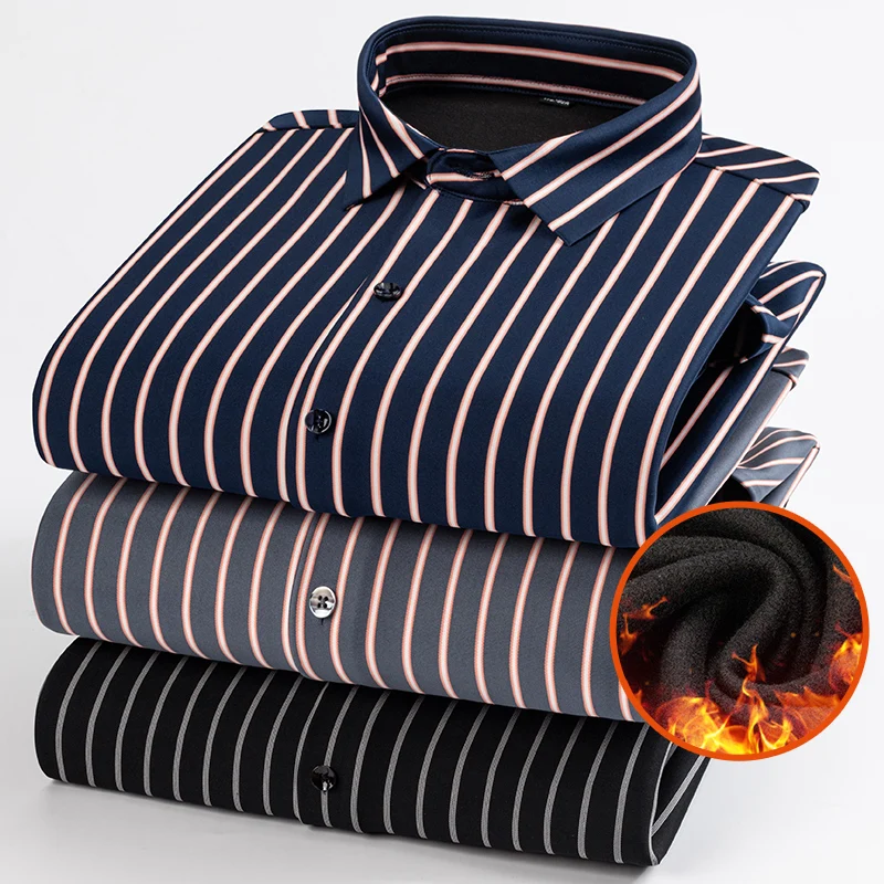 

Мужская теплая рубашка с длинным рукавом, в полоску