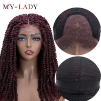 my lady synthetic 16inches lace front wig frontal red with baby hair for black woman passion twist braided wigs spring twist
