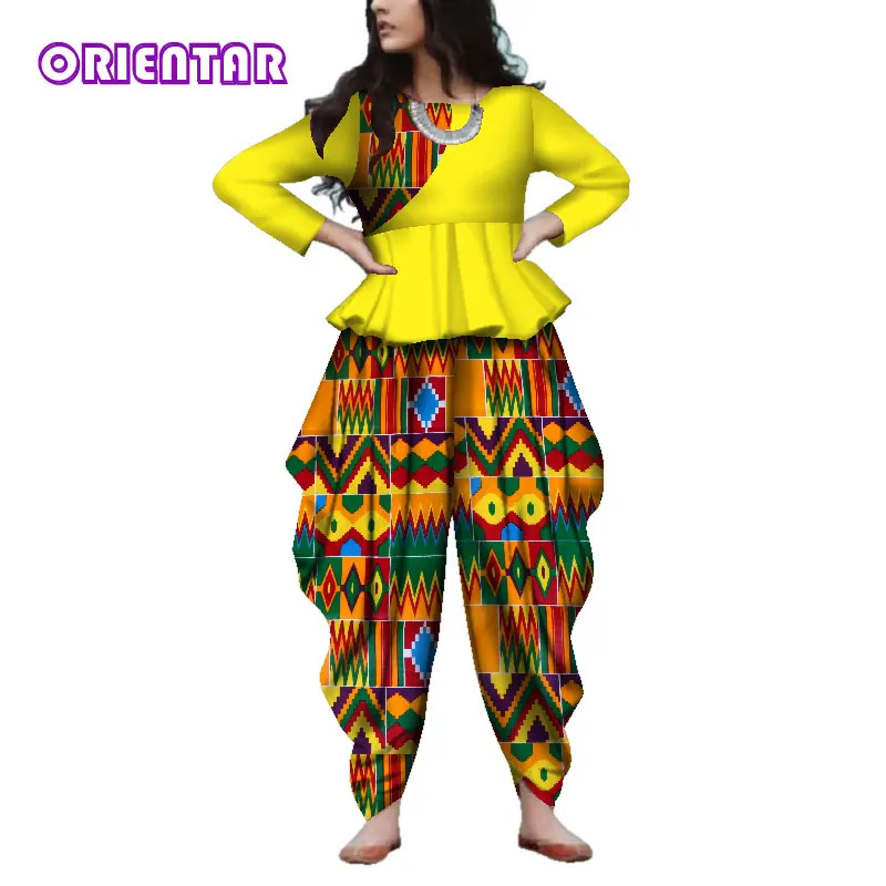 Women African Outfits Long Sleeve Blouse and Pants Set Bazin Riche African Clothing Women Pants Suits Sets 4XL 5XL WY3845