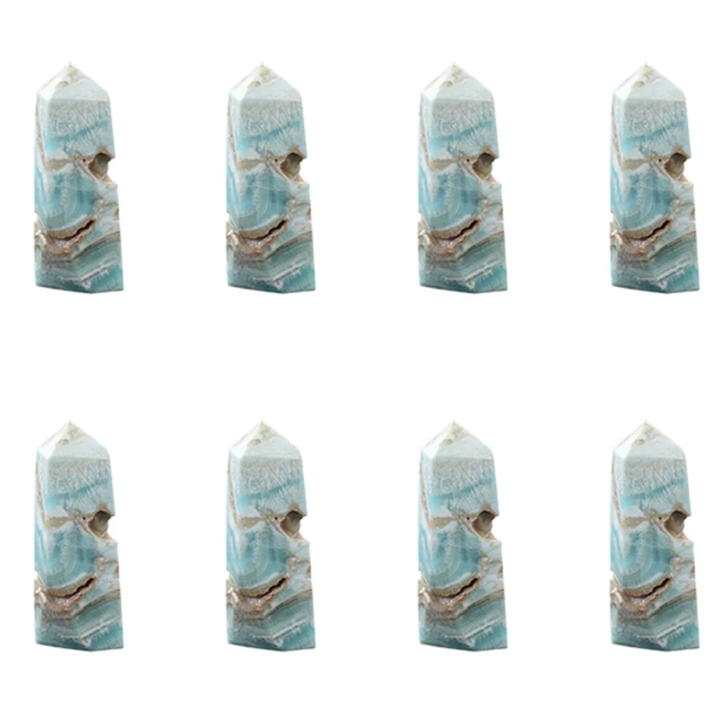 

8X Natural Hemimorphite Point Mini Crystal Wand Caribbean Calcite Tetrahedral Column Energy Decoration 30-50G