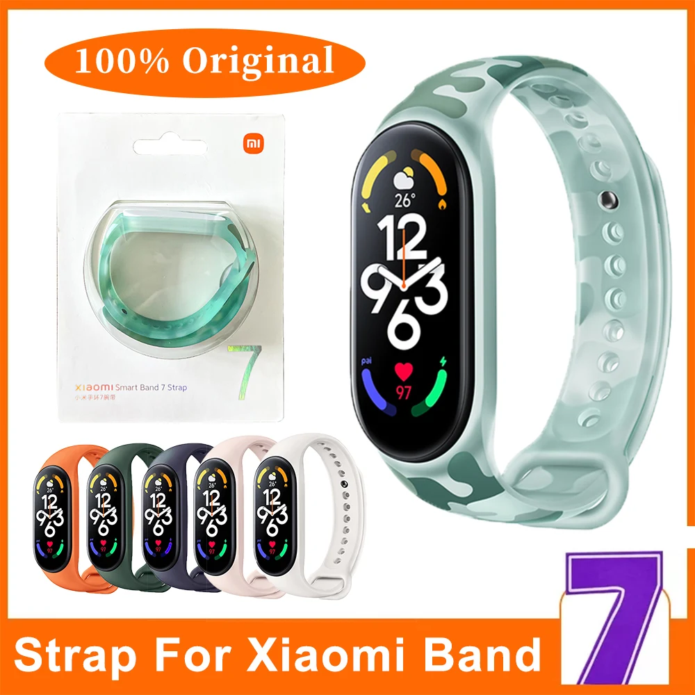 

Оригинальный официальный ремешок для Xiaomi Mi Band 7, флуоресцентный Камуфляжный силиконовый сменный ремешок, совместимый с mi band 6 5