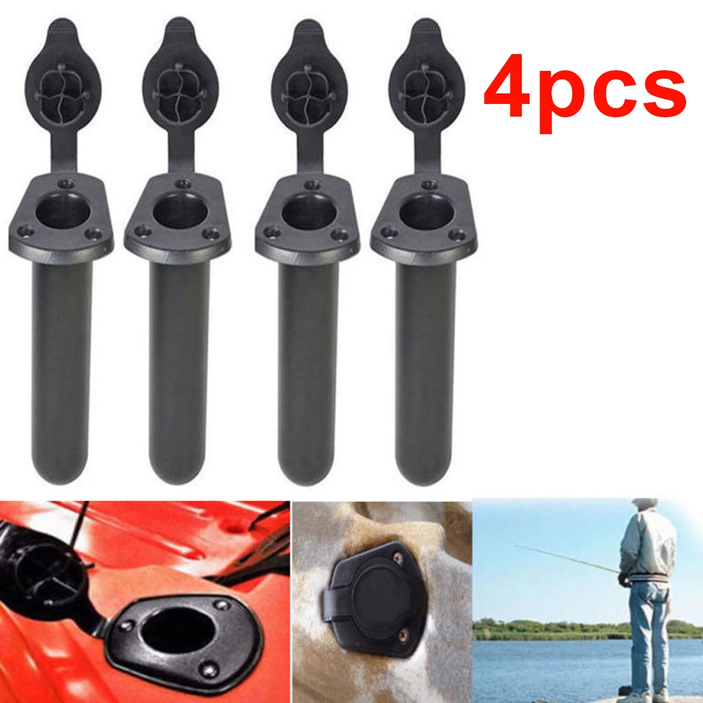 

4PCS Plastic Flush Mount Fishing Boat Rod Holder Bracket With Cap Cover Kayak Canoe Accessories Durable Fishing Rod Holder