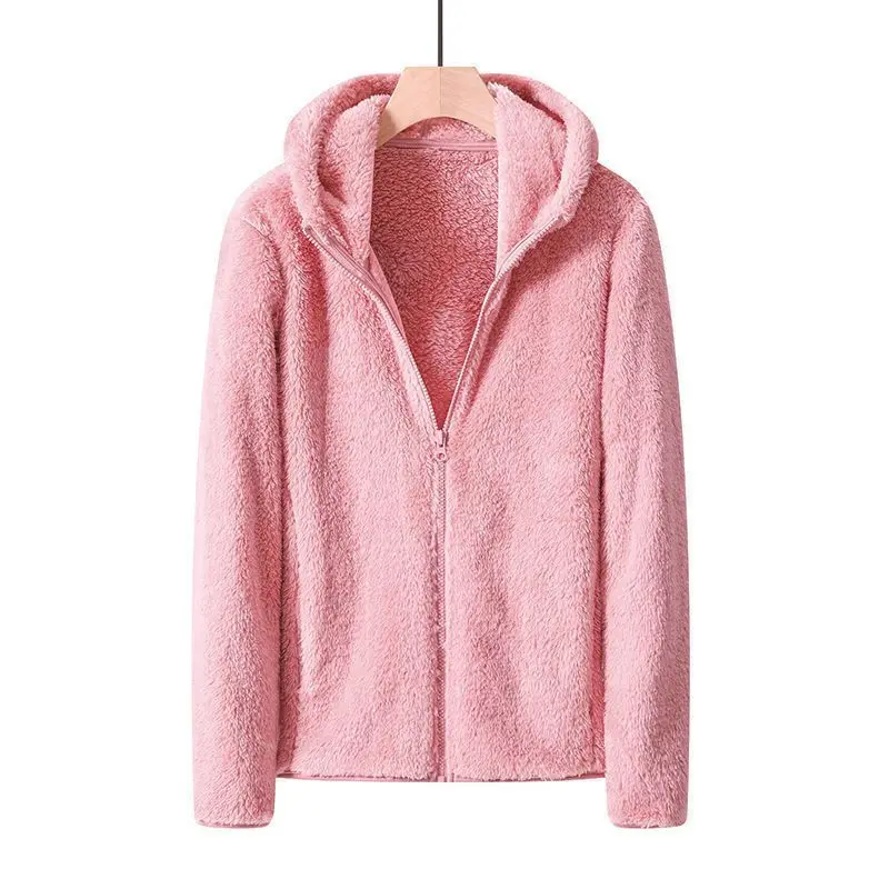 

Women's Hoodie Coats for Winter Plush Cardigan Fur Coat for Female Hooded neck Zipper Solid Color Full Sleeve Warm Jacket Tops