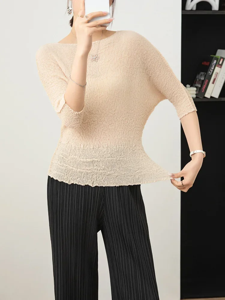 YUDX Miyake плиссированная футболка женская новинка 2024 весенняя мода повседневный