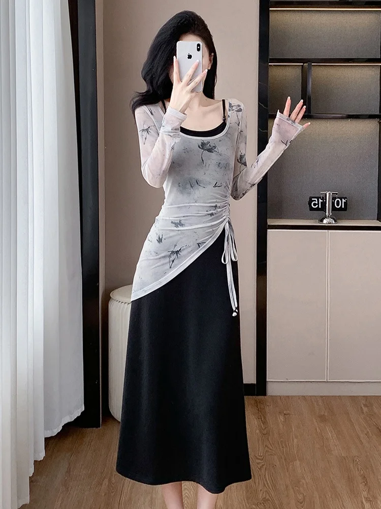 Новый китайский Sle тушью с цветущим принтом в стиле ретро накидка на слинге