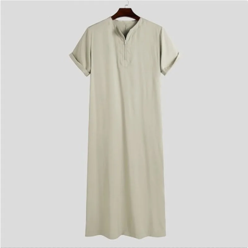 New Muslim Robes Middle East Arab Dubai Malaysia Men's Shirt Zipper Muslim Robes Spring and Summer Jubba Thobe Abaya Man