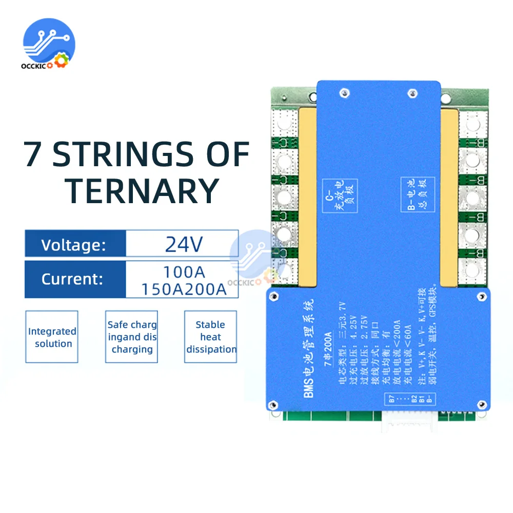 

7 Series 24V Ternary 100A Lithium Battery Protection Board With Balanced Temperature Control At The Same Port Tool Accessories