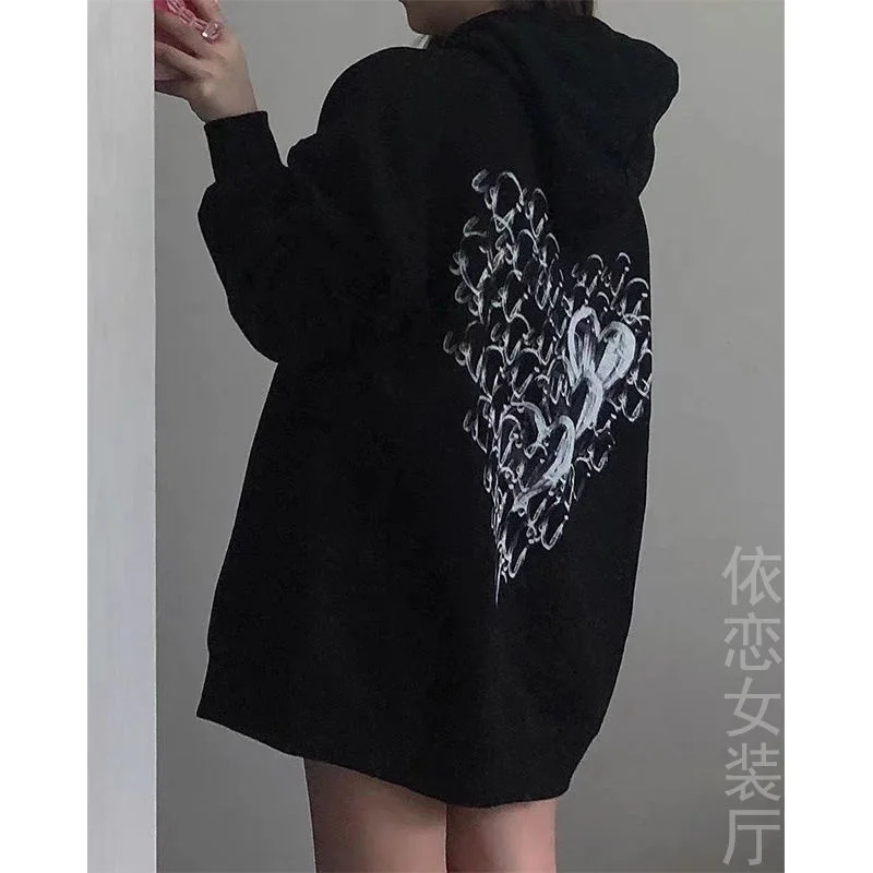 

Женская толстовка с капюшоном Goth Dark, свободная Весенняя толстовка с буквенным принтом, в стиле хип-хоп, Y2K, в стиле Харадзюку, модная уличная ...