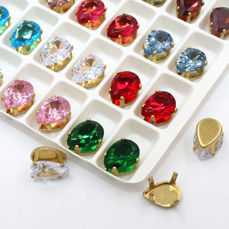 

Jewelry Making 6x8mm 7x10mm 10x14mm Teardrop Zircon Artificial Gemstone Gold Claw Setting Rhinestones DIY Earrings/Necklace