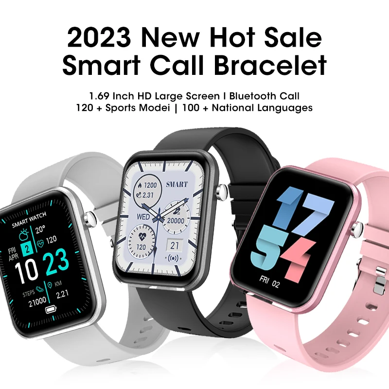 

For Xiaomi Huawei Samsung 1.69 Inch Bluetooth Call Smartwatch Men Support 120 Sport 2023 New Women Rotary Keys Smart Watch +Box