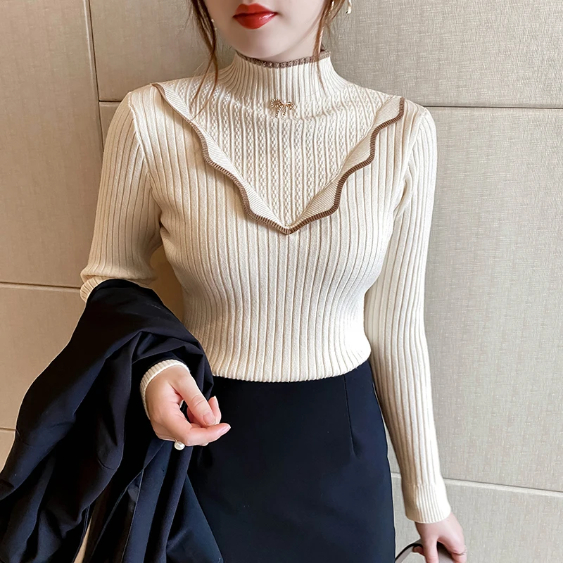 

Knitted Slim Woman Striped Tops 2022 Autumn Winter Luxury Elgent Woman Top Sweater Pullover Korean Style Knitwear Harajuku Kpop