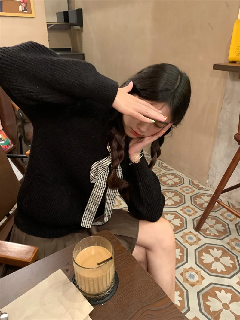 Pphome Нежный свитер на шнуровке с бантом вязаный кардиган женский осенний милый