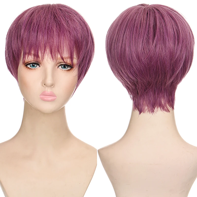 MANWEI Pink Purple Men's Wig Short Straight Bangs Synthetic Wigs For Male Boy Cosplay Anime Daily Party Wig Heat Resistant