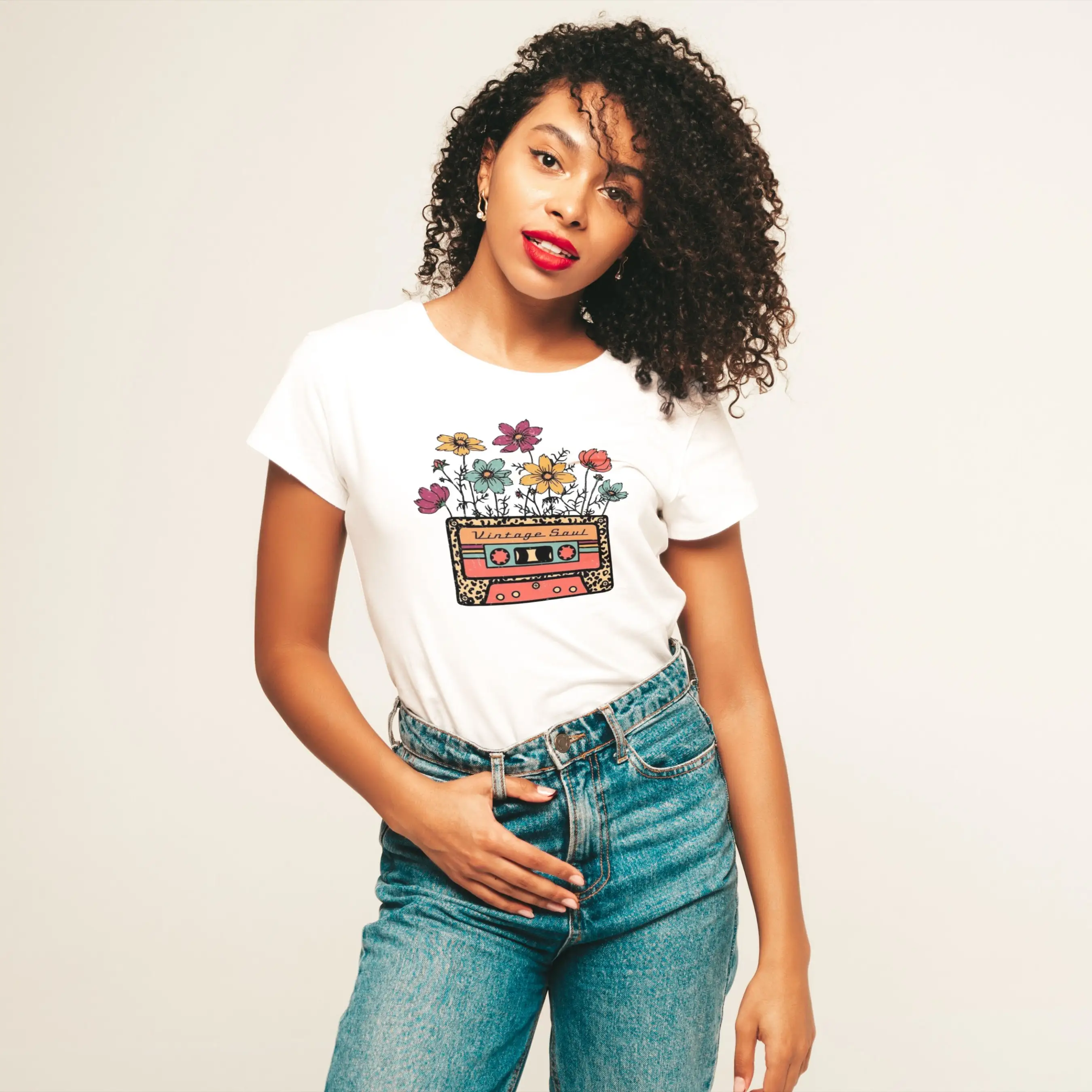 Хлопковая футболка с рисунком в винтажном стиле