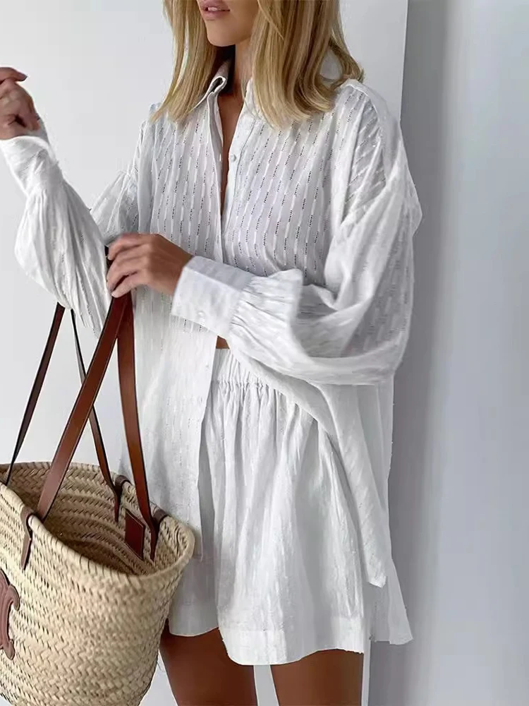 Женский элегантный повседневный костюм с длинным рукавом и шортами комплект из