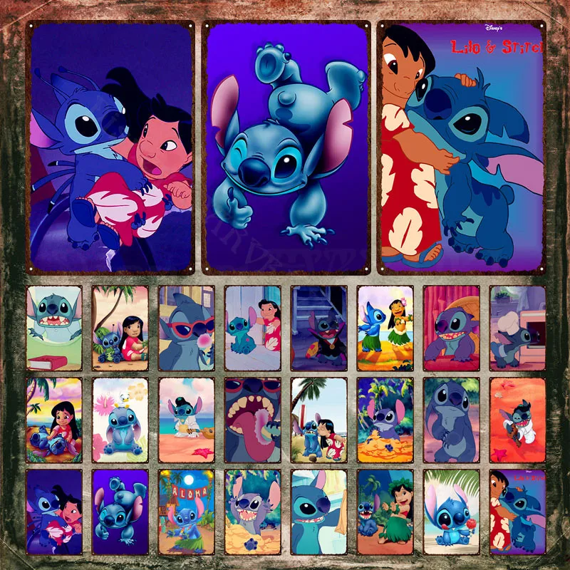 

Металлические знаки Disney «Лило и Ститч», милый металлический постер с космическим существом и девочкой, декоративная жестяная тарелка для у...