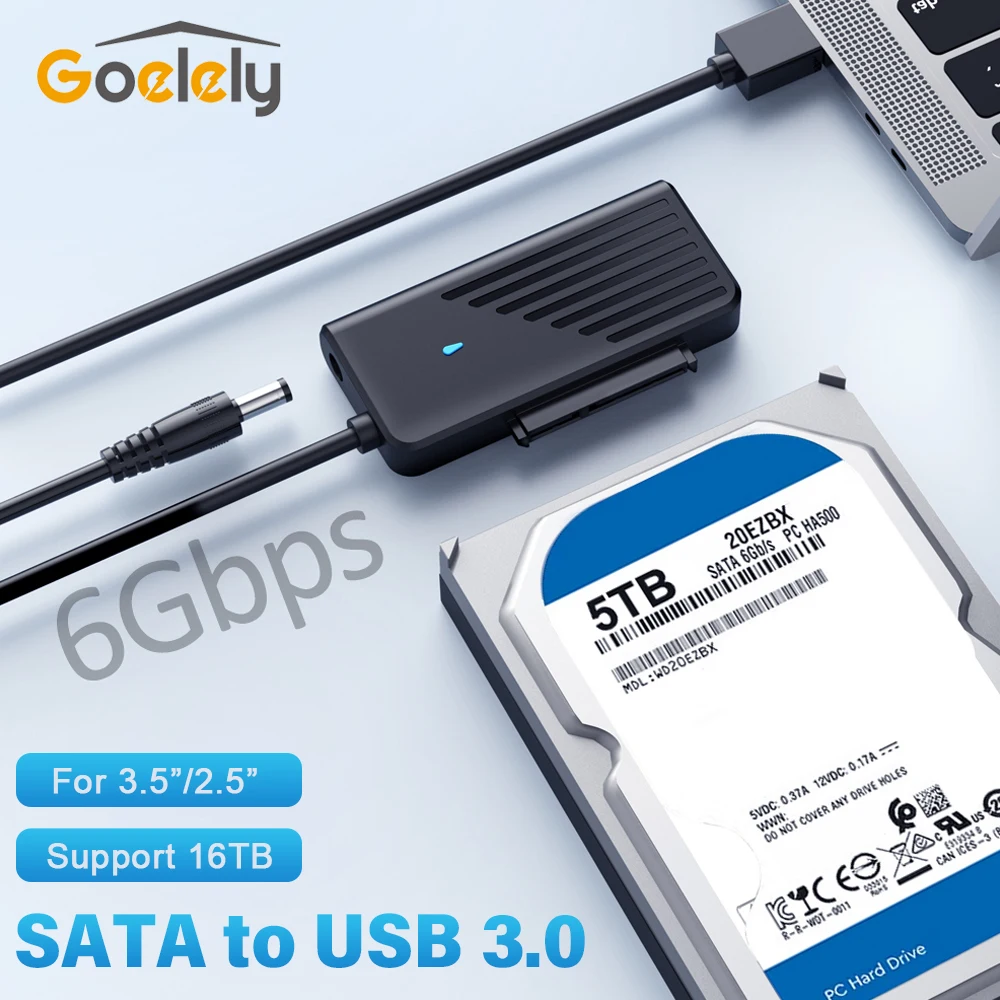 

Адаптер Goelely SATA, макс. 6 Гбит/с, USB 3,0 на SATA, конвертер для 3,5 "2,5" жестких дисков, настольных ПК, ноутбуков, адаптер SATA, адаптер для жесткого диска