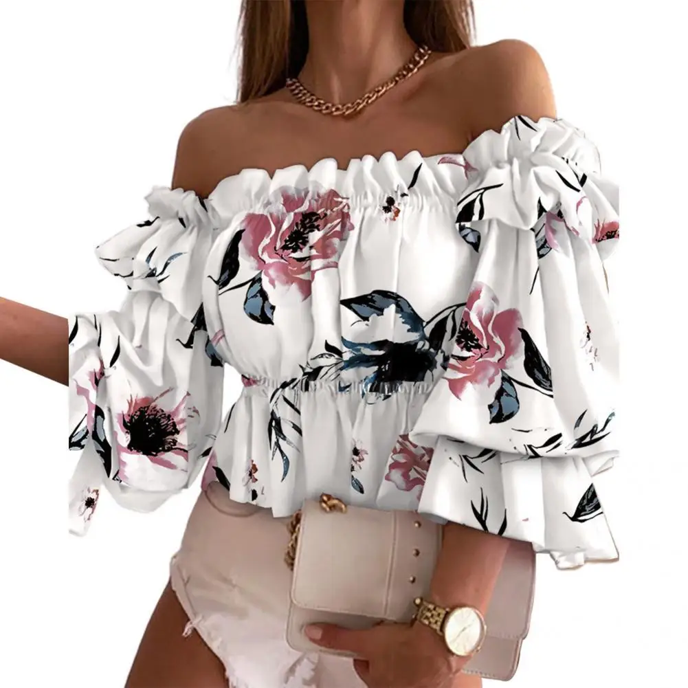

Ladies Shirt Sexy Colorful Floral Printed Women Top Loose Hem Women Top