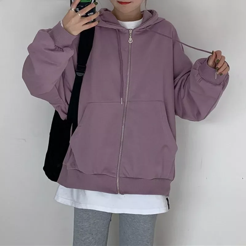 

Gothic tops traf roupas femininasHarajuku Korean Version Loose Thin Long-Sleeved Hooded Zip Up Sweatshirt Coat Solid Color Ret