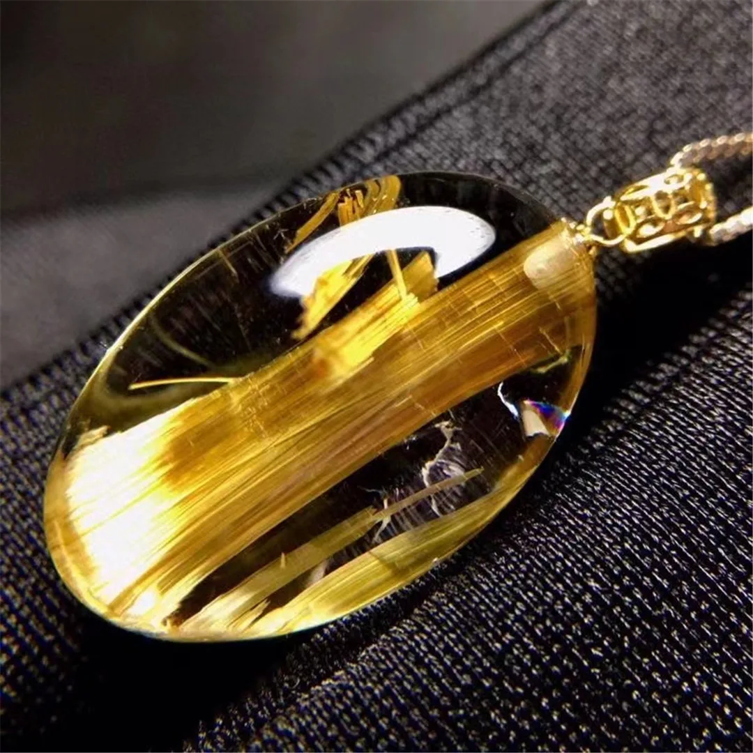 

Natural Gold Rutilated Quartz Pendant Jewelry For Woman Lady Man Wealth Lucky Gift 22x14x8mm Beads Stone Crystal 18K Gold AAAAA