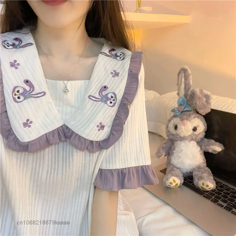 Disney StellaLou Summer Home Clothes Women Pajamas 2 Piece Set Sweet Doll Collar Tops Short Sleeve T-shirt Shorts Y2k Sleepwear