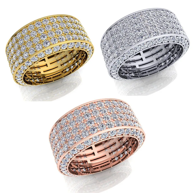 

Luxury 3 Colors Full Inlaid White Zirconium Crystal Alloy Ring for Women Party Wedding Jewelry Female Hand Accessories Size 5-11