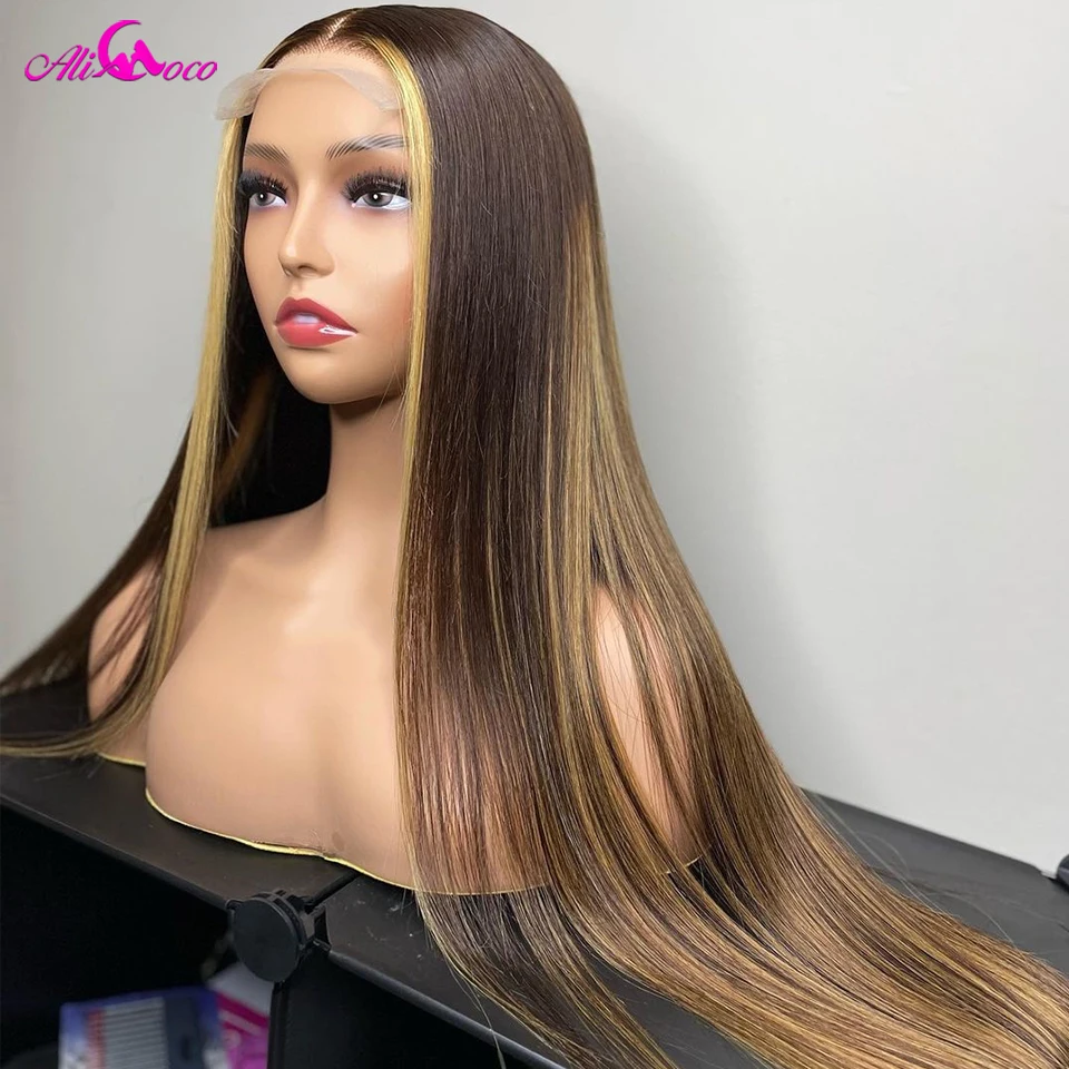 

Highlight Yellow 13x4 Lace Frontal Wigs Transparent Lace Front Straight Wigs Pre-Plucked Human Hair Wig For Women Ali Coco