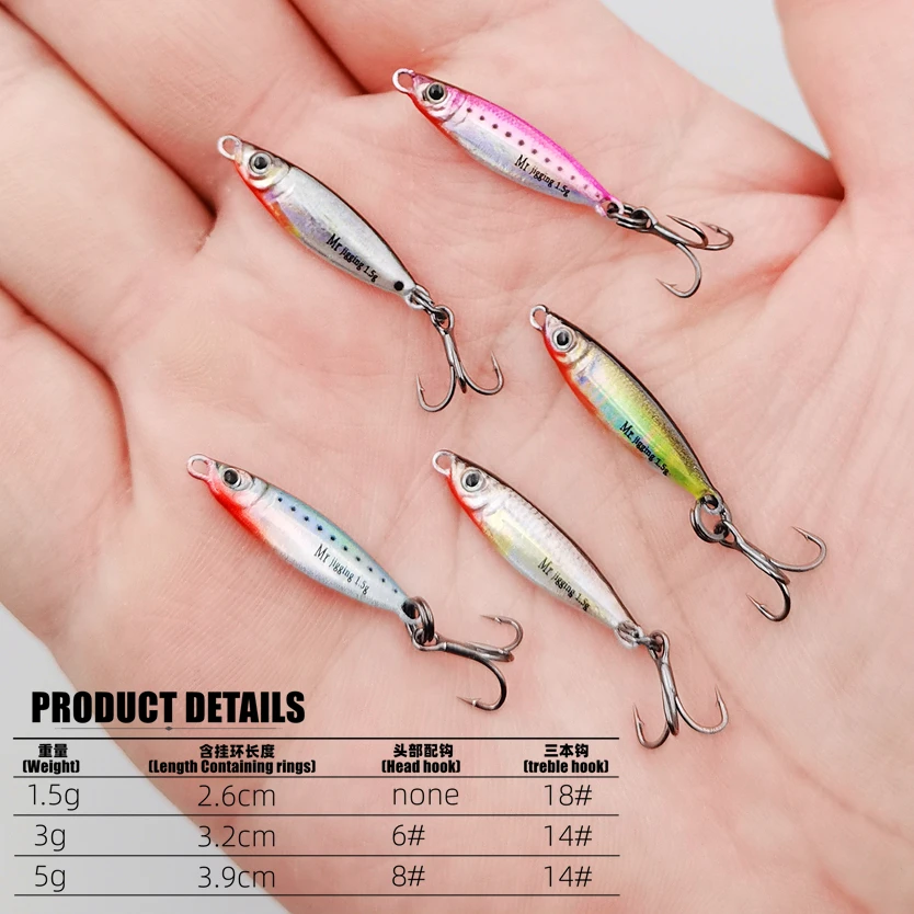 Фото Mr JigginG 5 шт. 1,5/3/5 г 3D мини-приманка металлическая литая джиг-ложка для джиггинга Pesca рыба микро рыболовная приманка аксессуары для искусственной приманки №4