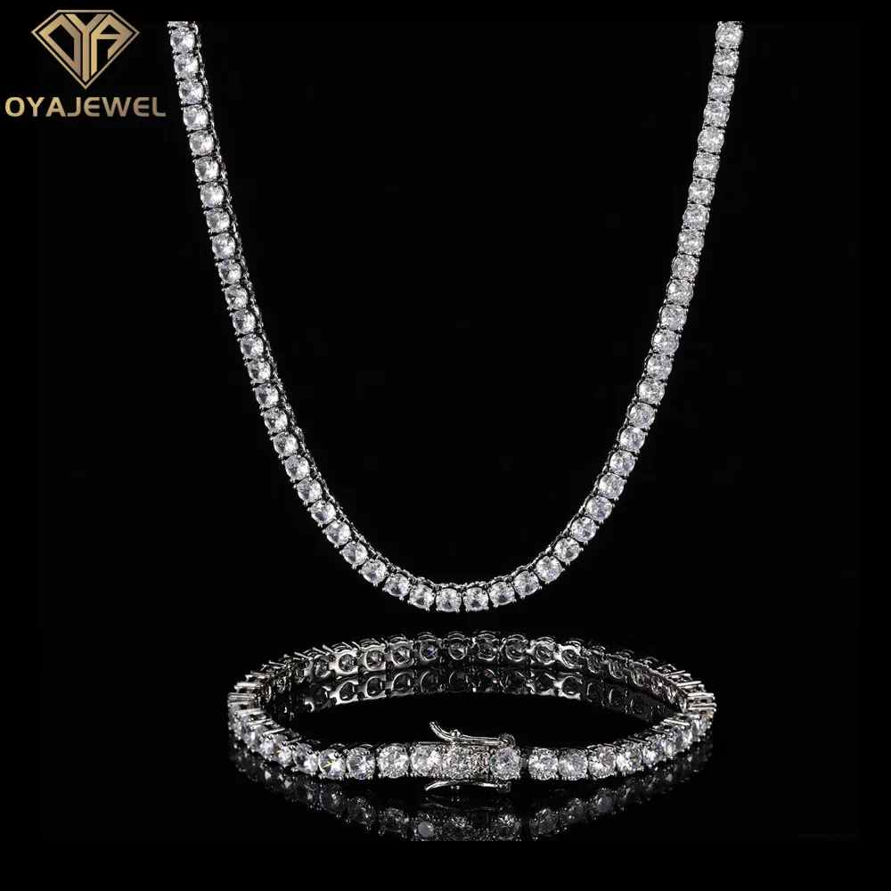 

Iced Out 3/4/5/6mm Cubic Zirconia Tennis Link Chain Necklace & Bracelet Pave AAA CZ Crystal Men Women Rapper Hip Hop Jewelry Set