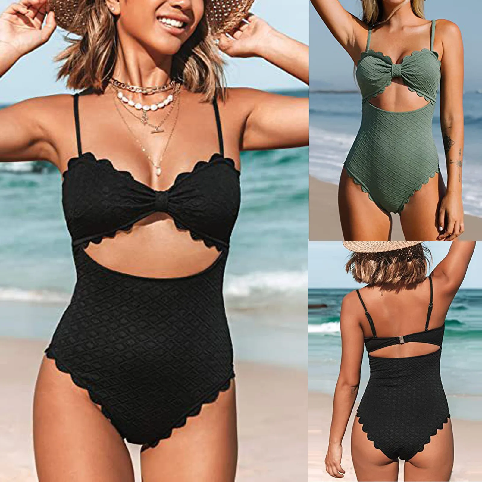 

Women Swimsuit One Piece Bikini Solid Color Sleeveless Sexy Swimsuit One Piece Bathing Suit For Women Beach Cover Up Biquinis