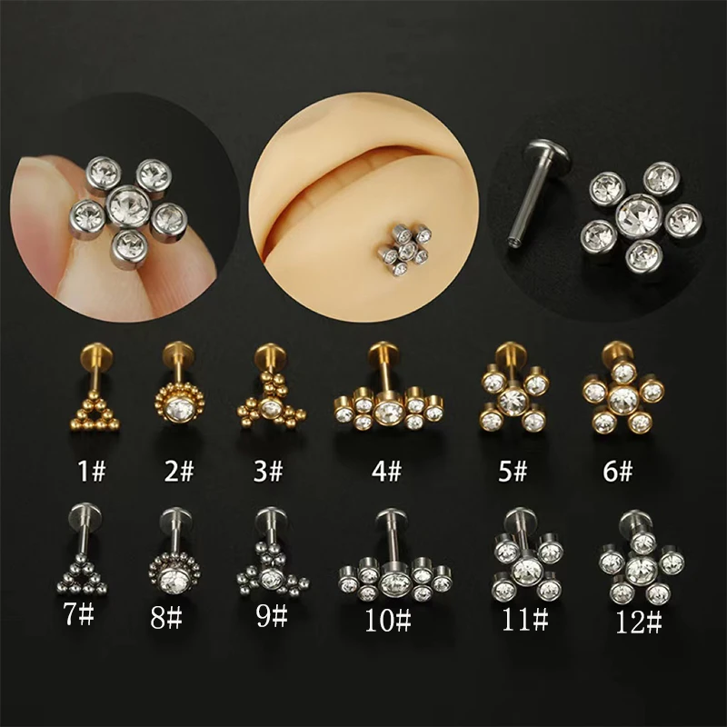 

16G Surgical Steel Piercing AAA Zircon Labret Lip Bar Helix Conch Cartilage Tragus Earring Stud Body Fashion Jewelry For Women