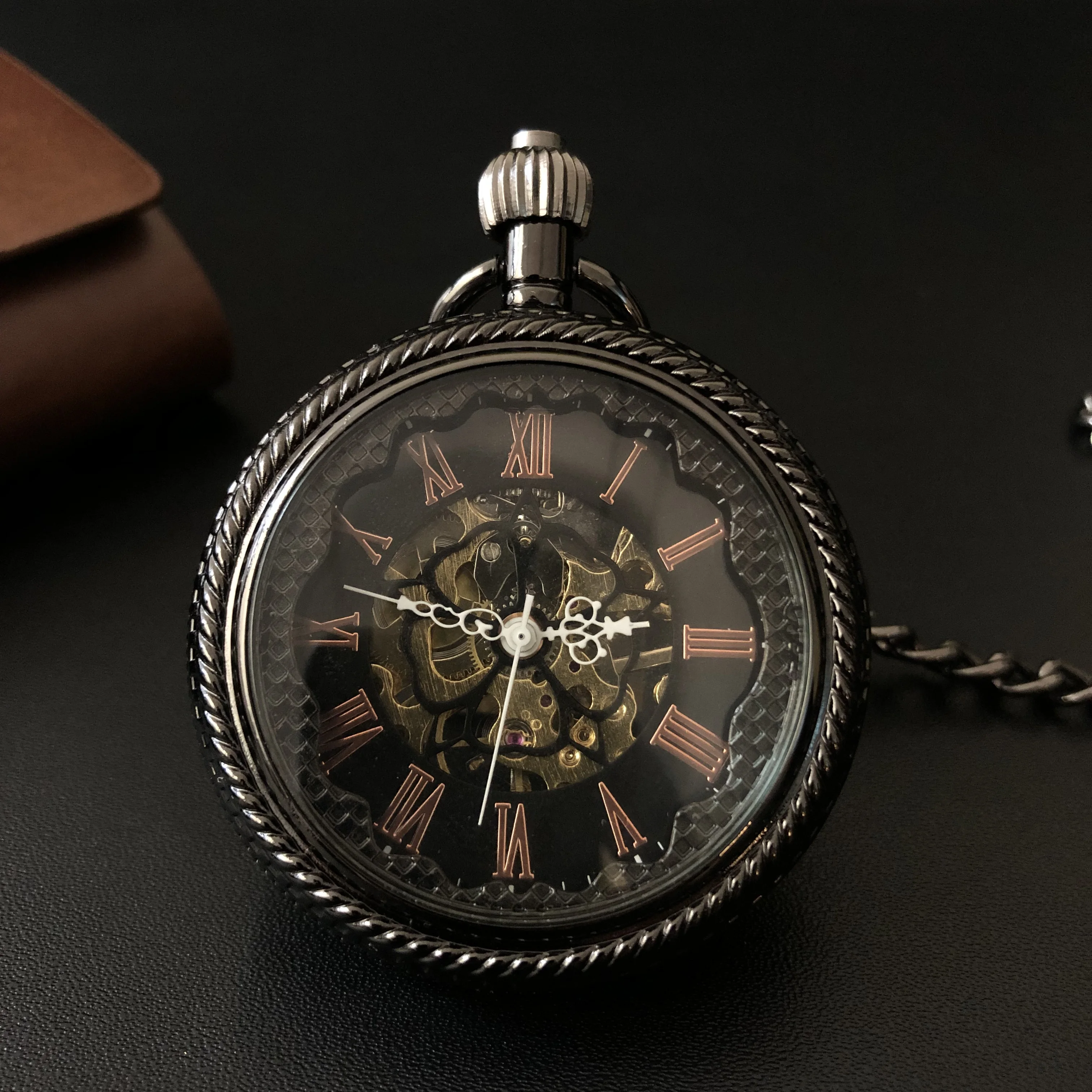 

Новое поступление, изысканный дизайн, черный большой циферблат, Механические карманные часы с подвеской на руку, ожерелье, подарки для женщ...