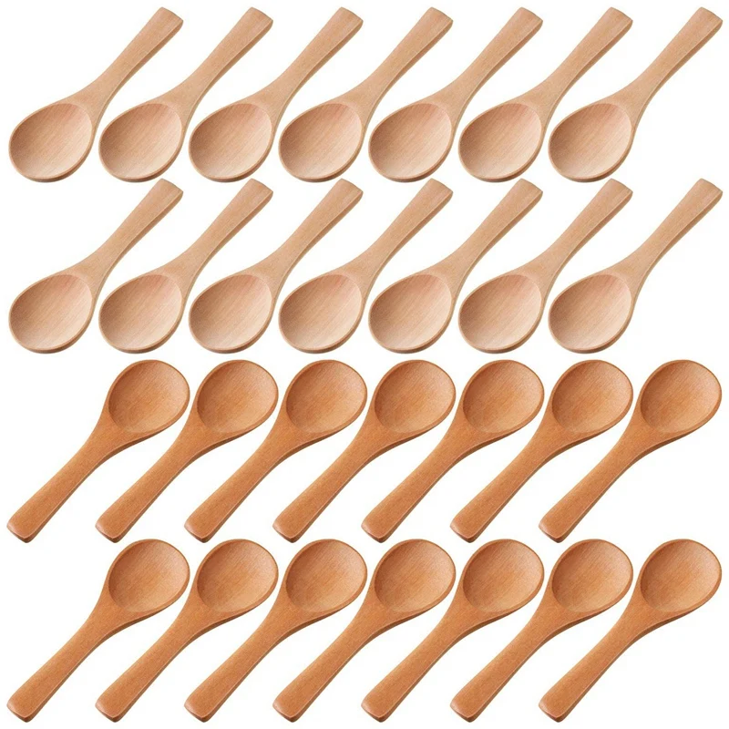 

LJL-Small Wooden Spoons Mini Tasting Spoons Condiments Salt Spoons For Kitchen Cooking Seasoning Oil Coffee Tea Sugar 30Pcs