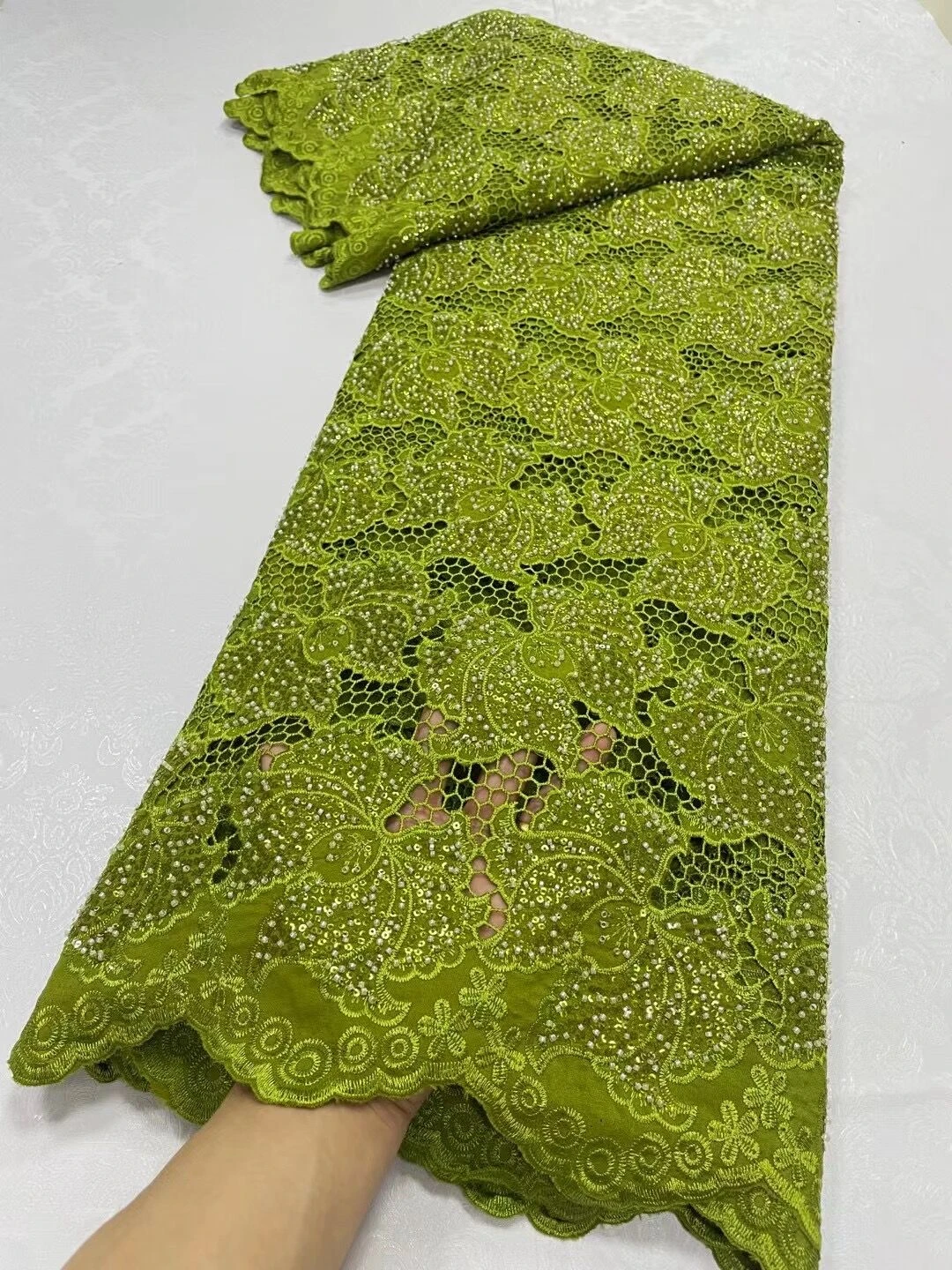 

Fashion 2023 High Quality Latest African Nigerian Tulle Lace Fabric Sewing Guipure Sequins Beads Embroidery Dresses 5yards JL226